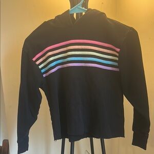 Kids Black Hoodie with Rainbow Stripes